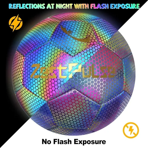 Miniatura 4 de Balón de fútbol holográfico reflectante tamaño 3, 4 y 5 para niños y adultos, alta visibilidad para juegos nocturnos y entrenamiento, regalo ideal