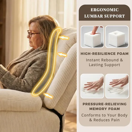 Miniatura 5 de Silla reclinable de elevación eléctrica de alta resistencia para ancianos, capacidad de 400 libras, masaje y sillón reclinable de calor, de pana