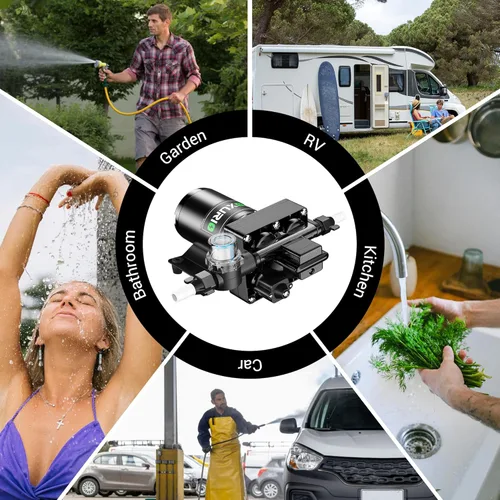 Miniatura 8 de Bomba de Agua para RV de 6 GPM, Bomba de Agua Fresca de 110 V CC, 70 PSI, Bomba de Agua de Diafragma Autocebante con Interruptor de Presión y Filtro