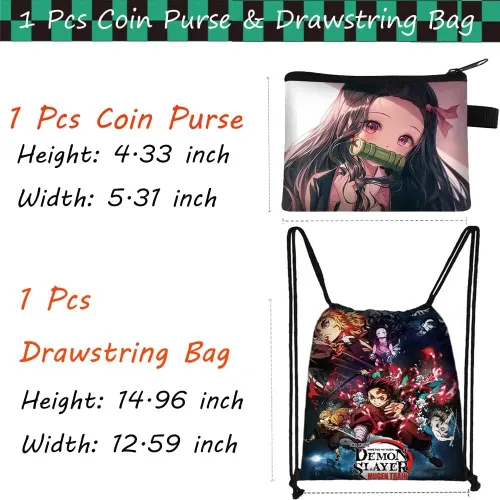Miniatura 2 de EMISOO Demon Slayer - Juego de regalo de manga con cordón, mochila japonesa con cordón, calcomanías, cara M-asks, cordón, llaveros, botones