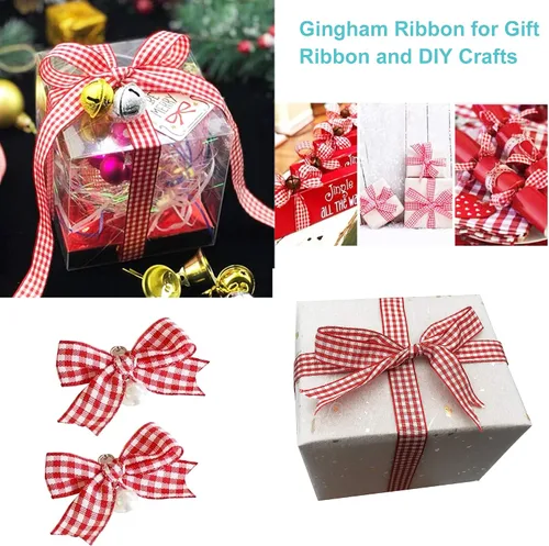 Miniatura 4 de Paquete de 2 cintas a cuadros blancos y negros de 5/8 pulgadas + cinta de cuadros de búfalo rojo y blanco, 50 yardas para decoración de fiestas