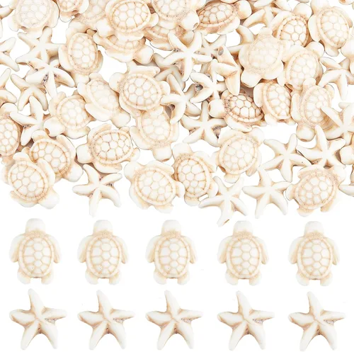 SUNNYCLUE 1 caja de 200 cuentas de tortuga blancas de estrellas de mar a granel sintéticas turquesas tortugas cuentas verano mar océano animal con