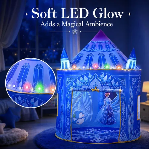 Miniatura 3 de Amplov Tienda de campaña desplegable de princesa, juguetes de Frozen para niñas, grande de 53" x 41" pulgadas, casa de juegos castillo de hielo