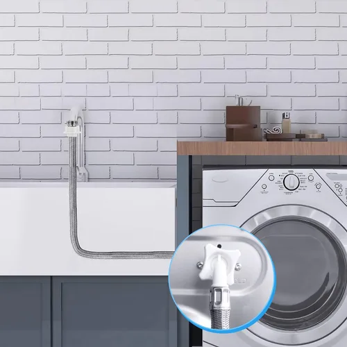Miniatura 7 de Manguera de lavadora de acero inoxidable con conexión rápida, conexión de entrada de agua portátil y línea de suministro, (codo de 90 grados)