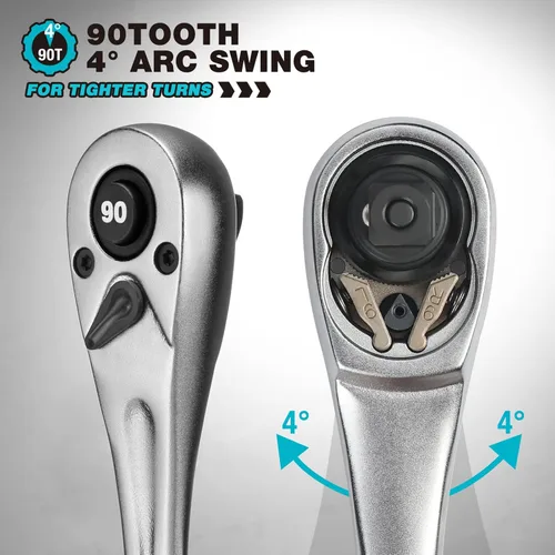 Miniatura 3 de DURATECH Mango de trinquete de 1/4, llave de enchufe de 90 dientes, llave de trinquete reversible, liberación rápida