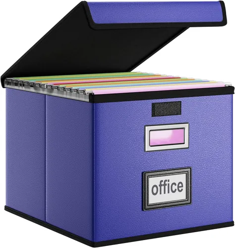 Miniatura 16 de Caja Organizadora de Archivos con Tapa, Caja Organizadora Plegable de Cuero Sintético para Carpetas Colgantes con Rieles de Plástico, Cajas (cuero)