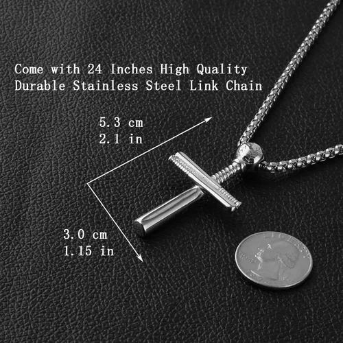 Miniatura 4 de HZMAN - Collar con colgante de cruz de atletas de acero inoxidable para béisbol y béisbol, tamaño grande y pequeño