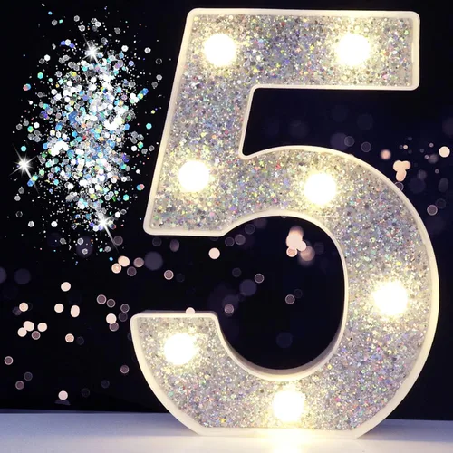 Miniatura 8 de Pooqla - Letras con luces LED para decoraciones de cumpleaños plateadas, letras de marquesina LED para decoración de habitación de adolescentes