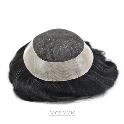Miniatura 6 de Toupee para hombres, postizos, sistema de reemplazo de cabello de encaje francés para hombres, pieza de pelo polivinílico para hombres, sistema