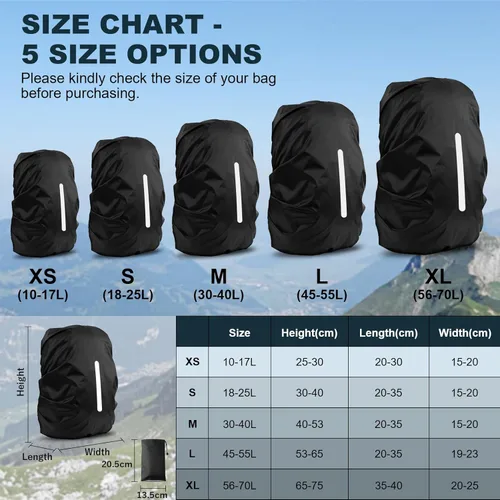 Miniatura 3 de LAMA Paquete de 2 fundas impermeables para mochila, protector reflectante a prueba de lluvia para antipolvo y antirrobo, tamaño M