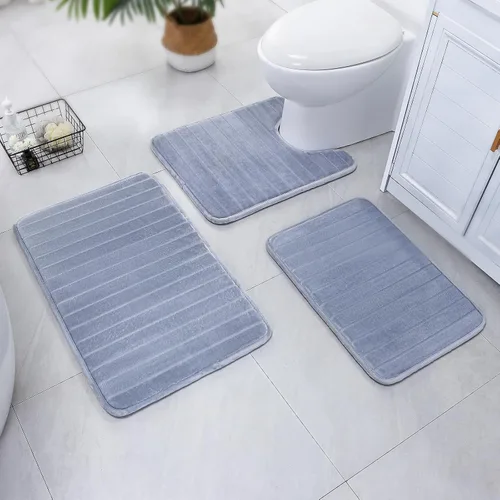Miniatura 14 de SWEMSTAR Alfombra de baño de espuma viscoelástica con alfombra de inodoro, tapete de baño absorbente de agua para suelo de baño, antideslizante