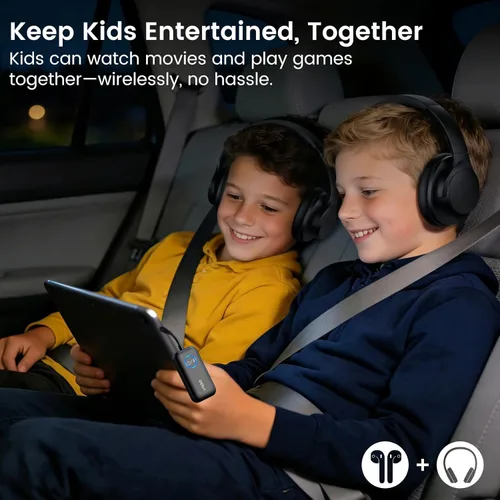 Miniatura 4 de YMOO Adaptador Bluetooth para avión B06T2 a 2 auriculares, receptor transmisor Bluetooth para TV con aptX-HD de baja latencia, adaptador de audio