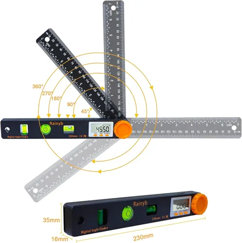 Miniatura 4 de Rainyb Herramienta de Búsqueda de Ángulo Digital de 7 Pulgadas 0-360 Grados con Transportador Digital LED, Niveles de Burbuja Horizontales