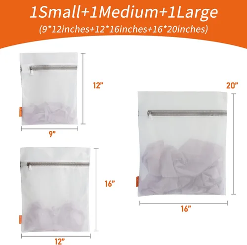 Miniatura 6 de Polecasa Bolsas de malla para lavandería, paquete de 3 (grande, mediano, pequeño), bolsas duraderas con cremallera para ropa delicada, lencería