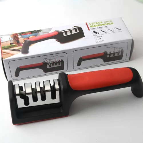 Afilador de cuchillos y tijeras 4 en 1 – Sistema manual de 3 etapas para cuchillos de cocina, chef y cuchillas dentadas – Base antideslizante y