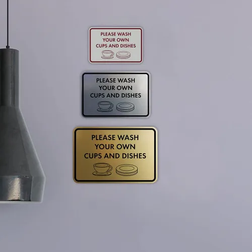 Miniatura 4 de Letrero clásico enmarcado con texto en inglés «Please Wash Your Own Cups and Dishes» (oro cepillado), pequeño