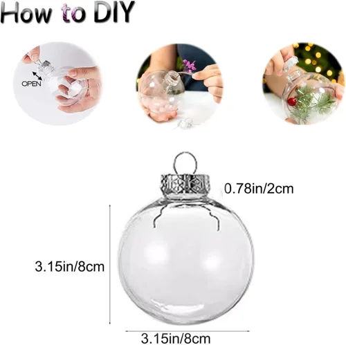 Miniatura 3 de 8 piezas Adornos de Bolas Transparentes de Plástico Rellenables para DIY - Adornos de Bolas de Navidad, 3.15 Pulgadas Tapa Desmontable Transparente
