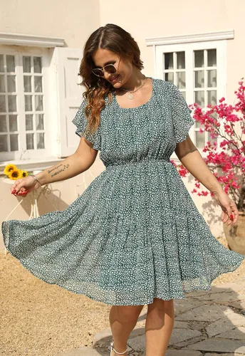 Miniatura 3 de Nemidor NEM297 - Vestido casual de verano con estampado, de gasa para mujer, talla extragrande, con manga con volantes, por debajo de la rodilla