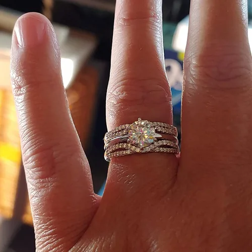 Miniatura 4 de Wuziwen Anillos de boda para mujer juego de anillos de compromiso redondos con circonita cúbica y solitario plata de ley talla 4-13 Piedra Zirconia