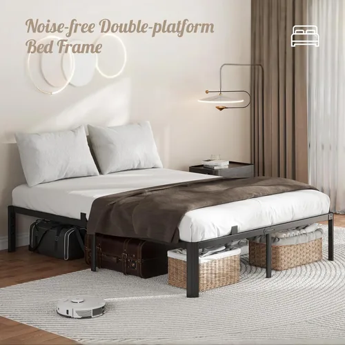 Miniatura 6 de Marco de cama de metal tamaño individual, marcos de cama de plataforma resistente de 14 pulgadas, 3500 libras, listones de acero sin ruido,