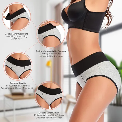 Miniatura 5 de Eiggam Ropa interior para mujer, de algodón, de cintura alta, cobertura completa, suave, elástico, transpirable, paquete múltiple