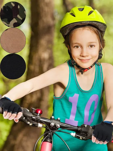 Miniatura 4 de Boao 3 pares de guantes de medio dedo para niños guantes de deporte antideslizantes de gel para niños Ciclismo de montar en bicicleta azul gris