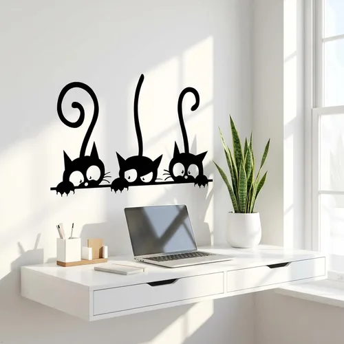 Miniatura 8 de Decaltor Calcomanía de pared de gato, calcomanía de pared de PVC impresa, decoración de pared Art Deco para el hogar y la oficina, lámina de vinilo
