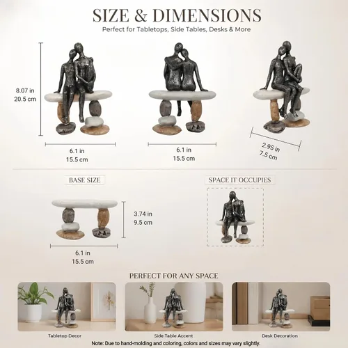 Miniatura 3 de Lescafita Figurillas Románticas de Pareja Escultura – Escultura Abstracta de Pareja en Banco de Piedra, Estatua de Decoración Moderna para el Hogar