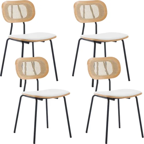 Miniatura 9 de Ya-Home Mid-Century - Juego de 2 sillas de comedor con respaldo de caña de ratán, asiento tapizado de piel sintética, patas de metal negro, sillas