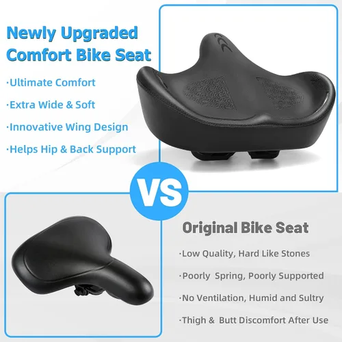 Miniatura 5 de CDYWD Asiento de bicicleta de gran tamaño para hombres y mujeres, cojín de asiento de bicicleta extra ancho, cómodo acolchado de ala, sillín