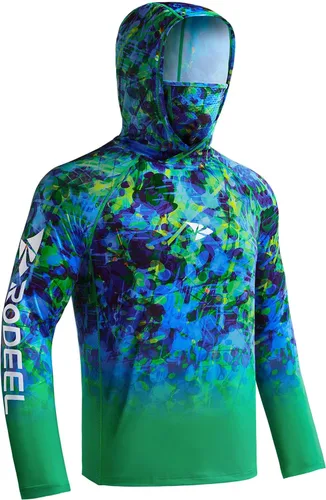 Miniatura 23 de Rodeel - Camisa de pesca para hombre con manga larga, UPF 50+, rendimiento de alto rendimiento para senderismo, con máscara, protección UV