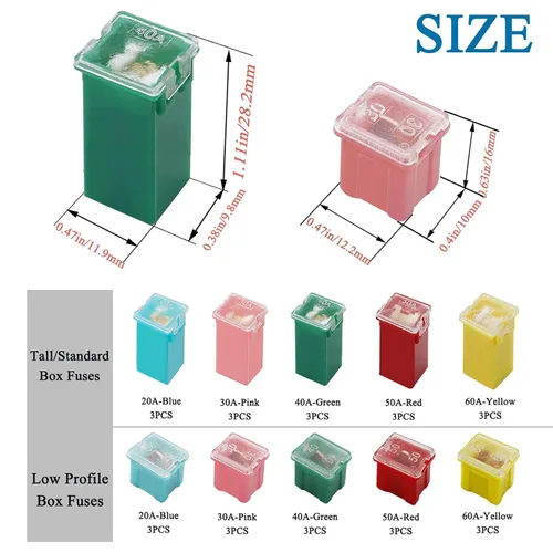 Miniatura 2 de Taiss - Juego de 30 fusibles en forma de caja, fusibles automotrices de perfil alto/estándar y bajo, fusibles automotrices de 20 A, 30 A, 40 A, 50