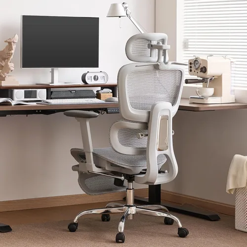 Miniatura 2 de Silla de oficina con reposapiés, silla ergonómica con reposacabezas 3D, silla de computadora con respaldo ajustable y reposabrazos 3D, silla de Gris