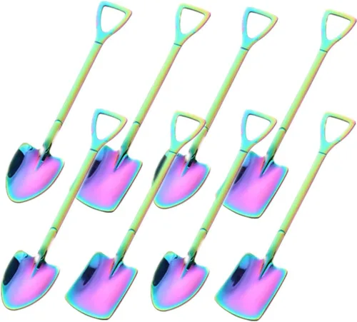 Miniatura 7 de Juego de 8 cucharas doradas para postre de frutas, 8 cucharas de té de acero inoxidable para postre café, helado, pastel de frutas para el hogar