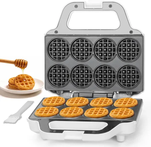 SugarWhisk Mini máquina para hacer gofres, plancha para mini gofres para niños, hornea 8 mini gofres de 2 pulgadas, máquina para hacer gofres