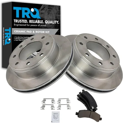 Miniatura 166 de TRQ Kit de rotor de freno trasero y pastillas de cerámica Posi premium compatible con camioneta Chevy GMC
