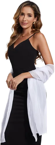 Miniatura 5 de Bufandas y envolturas de chal para mujer, para vestidos de fiesta de noche, transparentes, suaves, sedosos, de gasa, para boda o novia