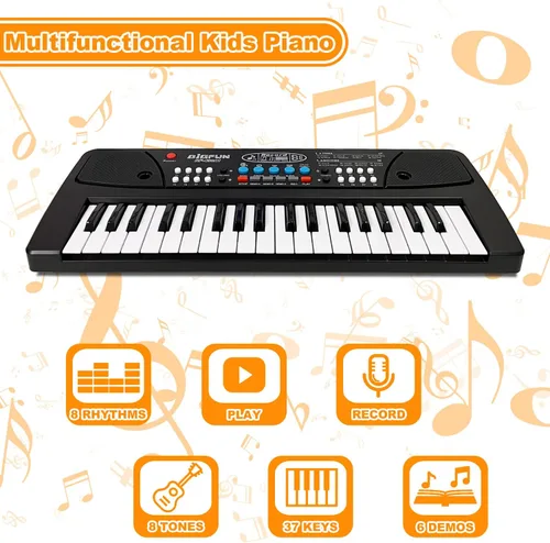 Miniatura 4 de Teclado de piano para niños, piano electrónico portátil de 37 teclas para niños con micrófono, teclado de música, juguetes de piano para niños