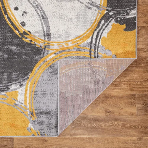 Miniatura 5 de Rugshop Evora - Alfombra moderna amarilla para pasillo, diseño de círculos contemporáneos, no desprende pelusa, para pasillo o entrada, 2 pies x 7