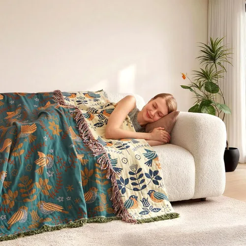 Miniatura 9 de LUTBM Manta bohemia 100% algodón suave con diseño de pájaros y flores, doble bordado, transpirable, para verano, 50 x 60 pulgadas, para todas