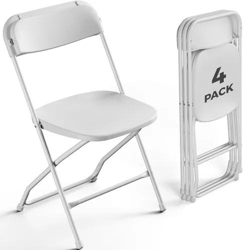 Miniatura 11 de Paquete de 2 sillas plegables de plástico negro, sillas plegables portátiles para exteriores con marco de acero, capacidad de 350 libras, sillas