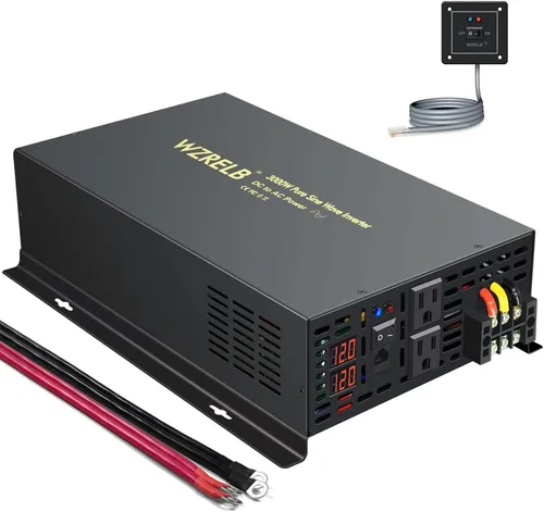 Miniatura 10 de WZRELB Inversor de corriente de onda sinusoidal pura de 500 W 12 V 120 V con 2 salidas de CA con control remoto con cable (RBP-50012WR)