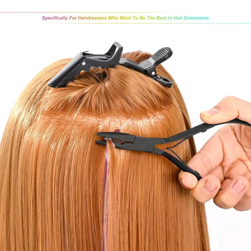 Miniatura 5 de Kit de herramientas para extensiones de cabello EHDIS de acero inoxidable, juego de alicates para micro enlaces de cuentas de cabello y removedor