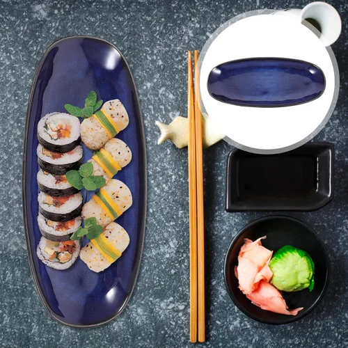 Miniatura 3 de Cabilock Platos de cerámica para sushi, platos de cerámica para sushi, estilo japonés, ovalados, platos de porcelana para servir charcutería