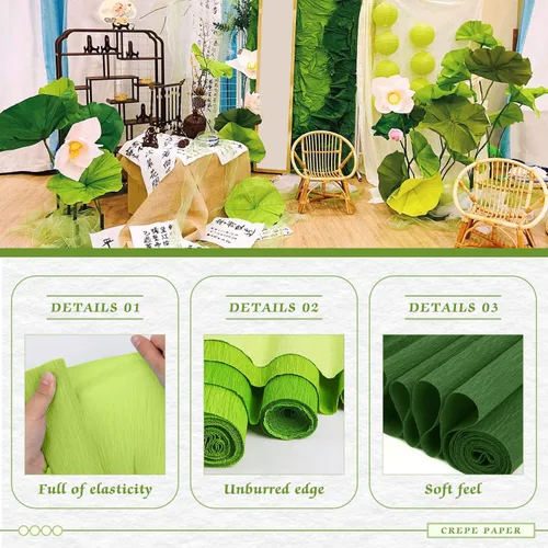 Miniatura 3 de Mlurcu Papel crepé - 6 rollos de serpentinas de crepé verdes, 10 pulgadas de ancho, kit de manualidades de flores para bodas y fiestas de festivales