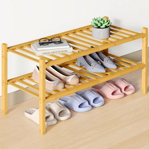 Miniatura 41 de Smiry Zapatero de bambú para clóset, organizador de zapatos apilable de 4 niveles largo de madera, estante de almacenamiento de zapatos Negro