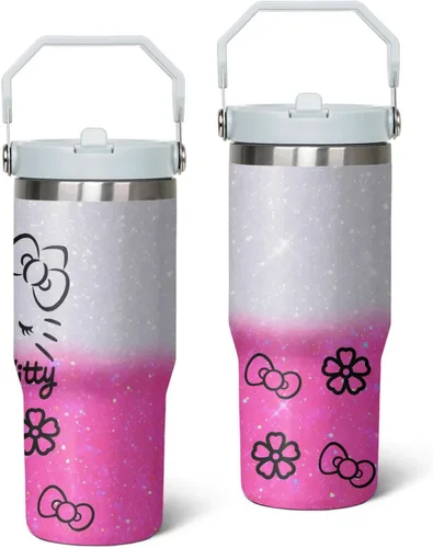Miniatura 12 de Vaso para Adultos Botella de Agua Tazas de Doble Pared para Niños 20 oz Rosa Taza de Café Cosas de Gato Vaso Aislado Regalos para Niñas Mujeres