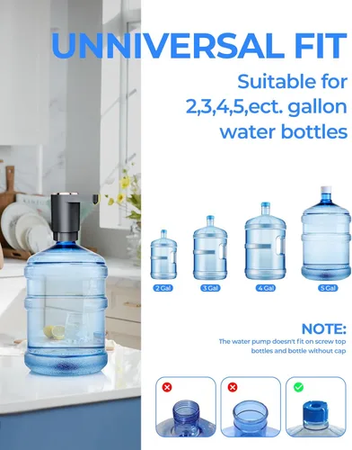 Miniatura 2 de Bomba de botella de agua, dispensador de agua eléctrico portátil para botellas de 5 galones, carga USB, interruptor automático, batería recargable