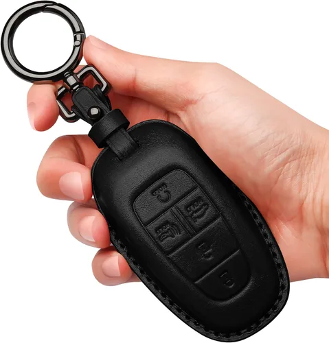 Tukellen Funda para llavero de cuero con llavero compatible con Hyundai Sonata 2020 2021, llave remota Tucson 2022, color negro