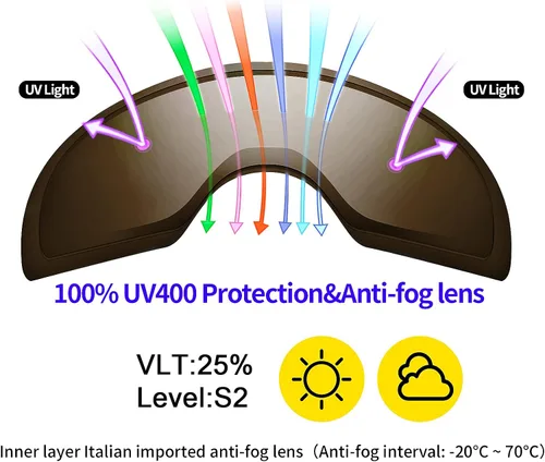Miniatura 2 de Supertrip Gafas de esquí de nieve antivaho 100% protección UV gafas de esquí snowboard Marco negro/lente marrón claro (vlt 25%)